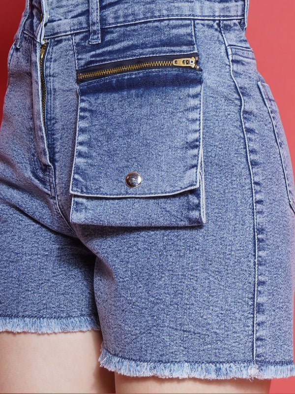Denim Front Hanging Pocket Shorts
