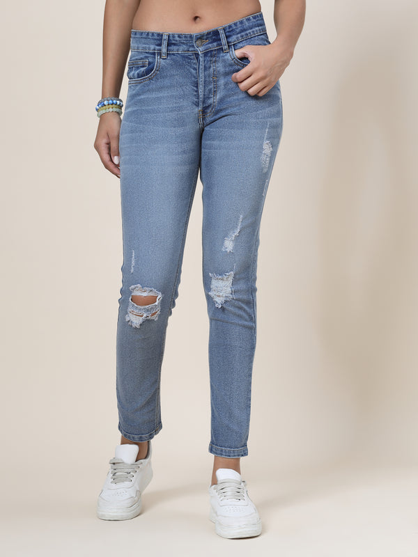 Vestido Modas Blue Washed Slim Fit Distress Jeans For Women (B2BVDJEAN144W)