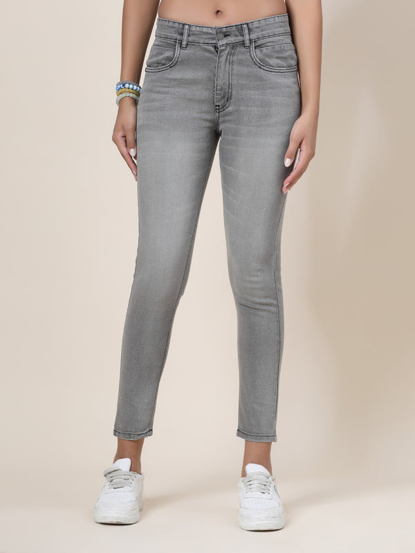 Vestido Modas Grey Washed Slim Fit Jeans For Women (B2BVDJEAN142W)
