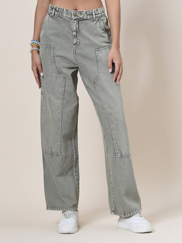 Vestido Modas Women Olive Washed Straight Denim