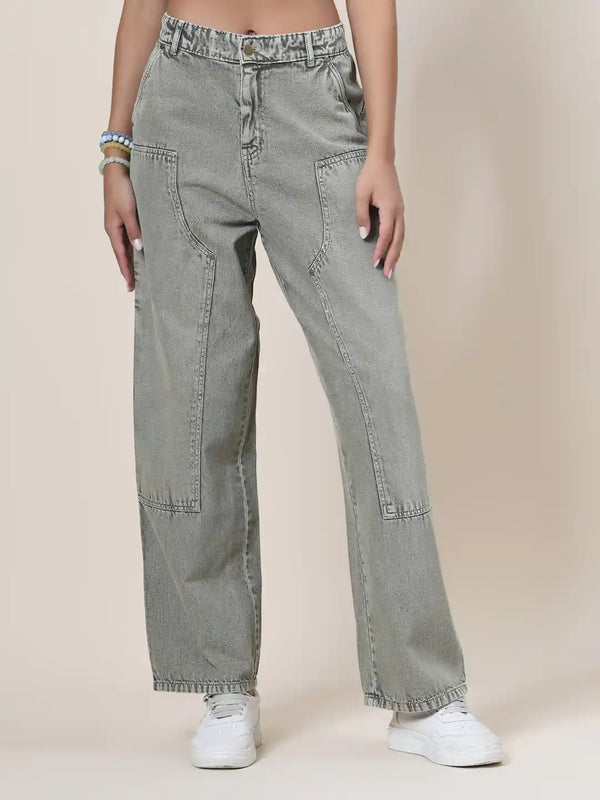 Vestido Modas Women Olive Washed Straight Denim