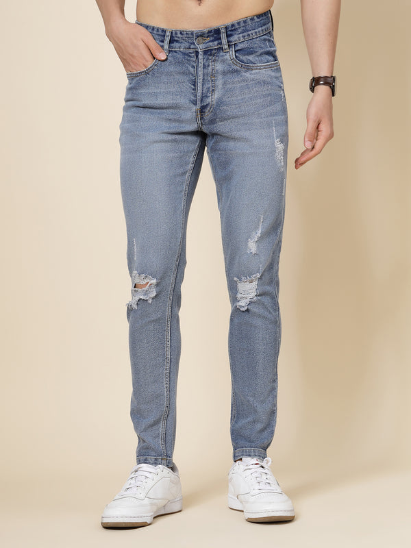 Vestido Modas Men Blue Washed Slim Fit Distress Jeans