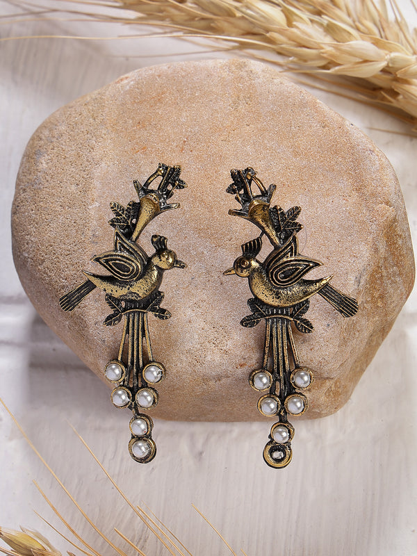 Vestido Modas Copper Pleated Bird Design Stud Earrings