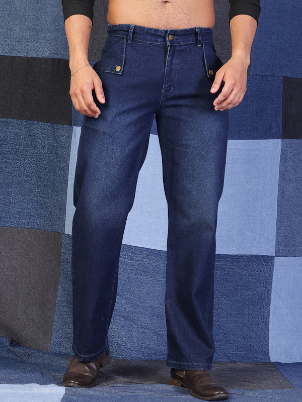 Vestido Modas Men Blue Bleached Washed Straight Fit Jeans