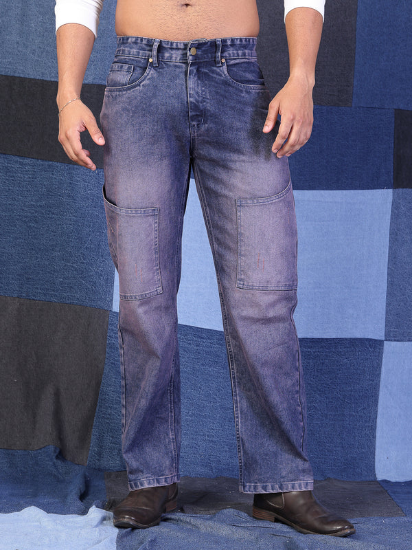 Vestido Modas Dark Blue Bleach Washed Straigbt Fit Denim For Men (B2BVDJEAN146M)
