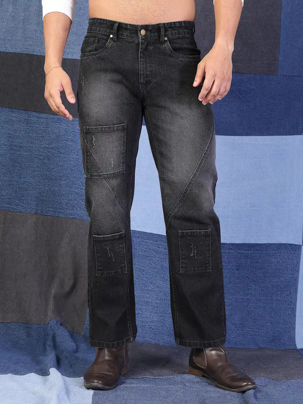 Vestido Modas Men Black Packet ocket Detail Straight Fit jeans