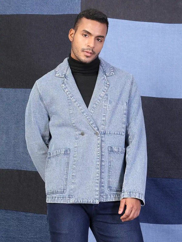 Vestido Modas Men Blue Denim Oversized Blazer
