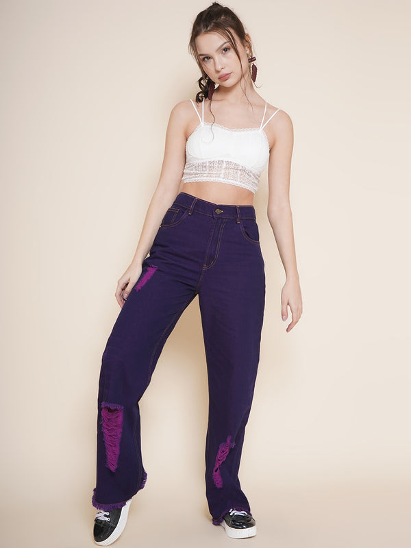 Vestido Modas Purple Distress Staright Jeans For Women (B2BVDJEAN101)