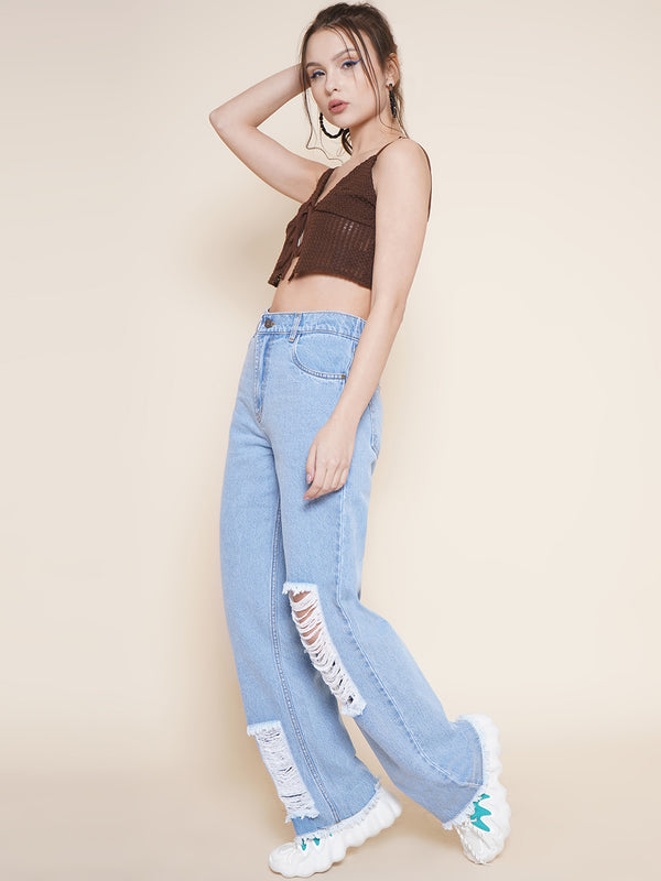 Vestido Modas Ice  Blue Distress Jeans For Women (B2BVDJEAN105)