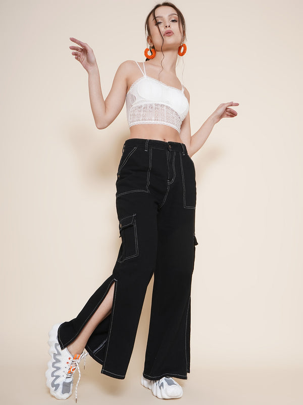 Vestido Modas Black Boyfriend Side Slit Jeans For Women (B2BVDJEAN113)