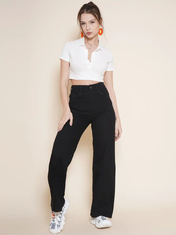 Vestido Modas Black Stretchable Straight Fit Jeans