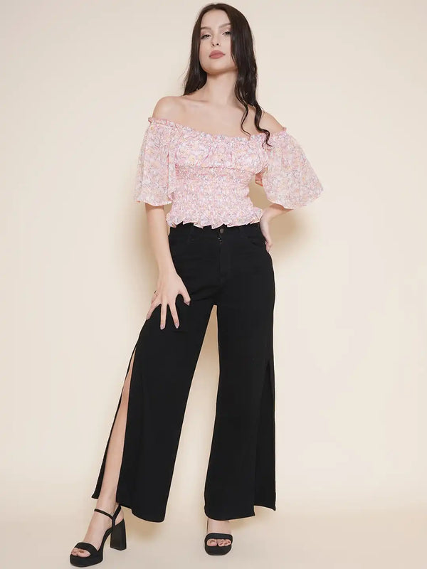 Vestido Modas Black Side Slit Jeans