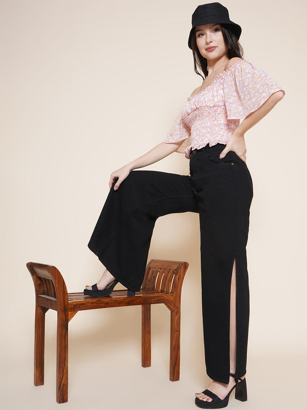 Vestido Modas Black Side Slit Jeans For Women (B2BVDJEAN117)