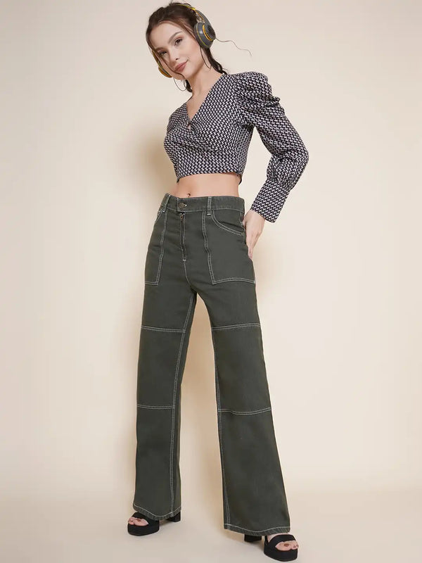 Vestido Modas Women Olive Straight Fit Jeans