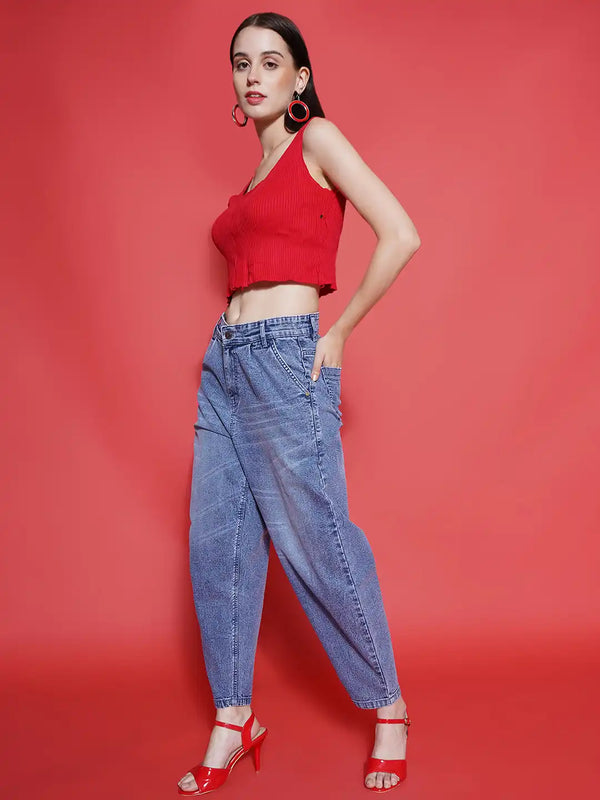 Vestido Modas Blue Denim Clean Look Balloon Fit Stretchable Jeans