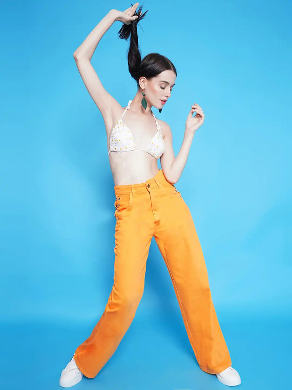 Vestido Modas Orange Side Chain Detail Straight Jeans
