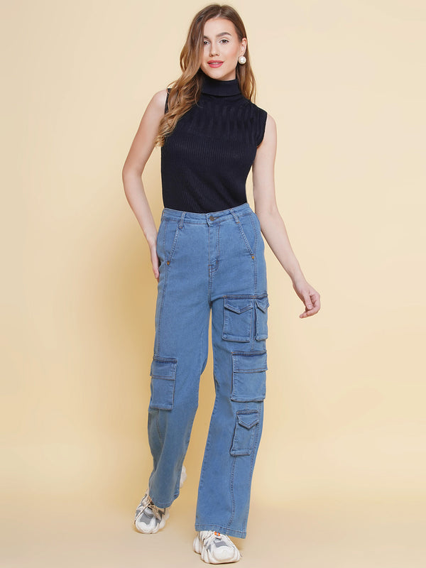 Vestido Modas Blue High Waist Cargo Jeans