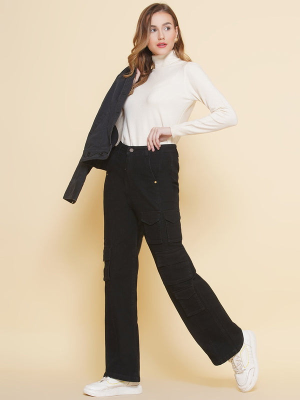 Vestido Modas Black High Waist Cargo Jeans For Women (B2BVDJEAN128)