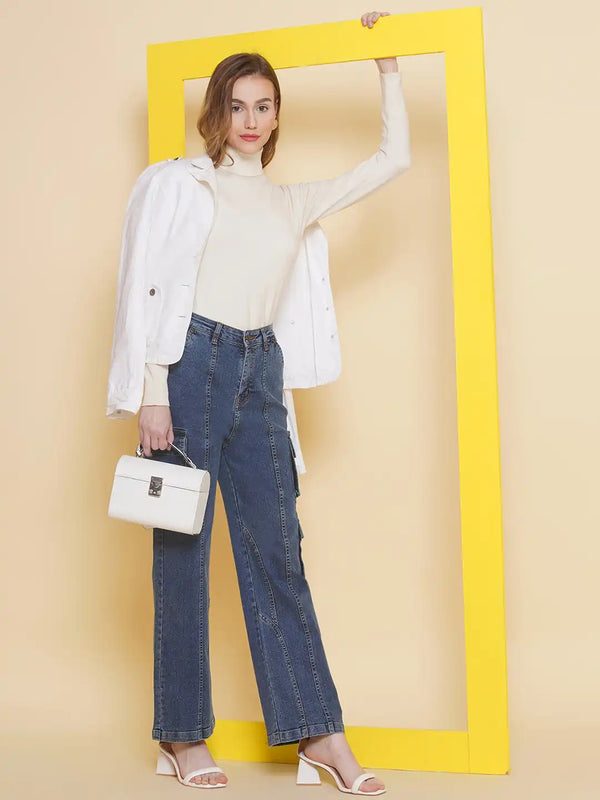Vestido Modas Blue High Waist Front Seam Cargo Jeans