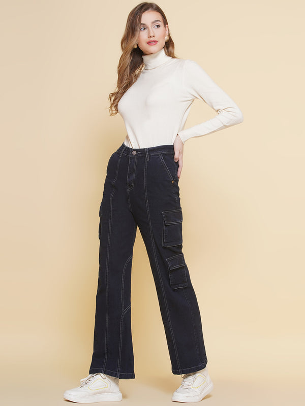 Vestido Modas Navy High Waist Front Seam Cargo Jeans For Women (B2BVDJEAN132)