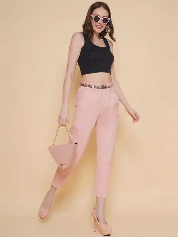 Vestido Modas Pink Paper-Bag High Waist Jeans