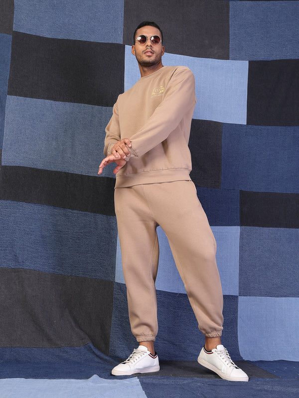 Vestido Modas Men Beige Drawstring Fleece Jogger