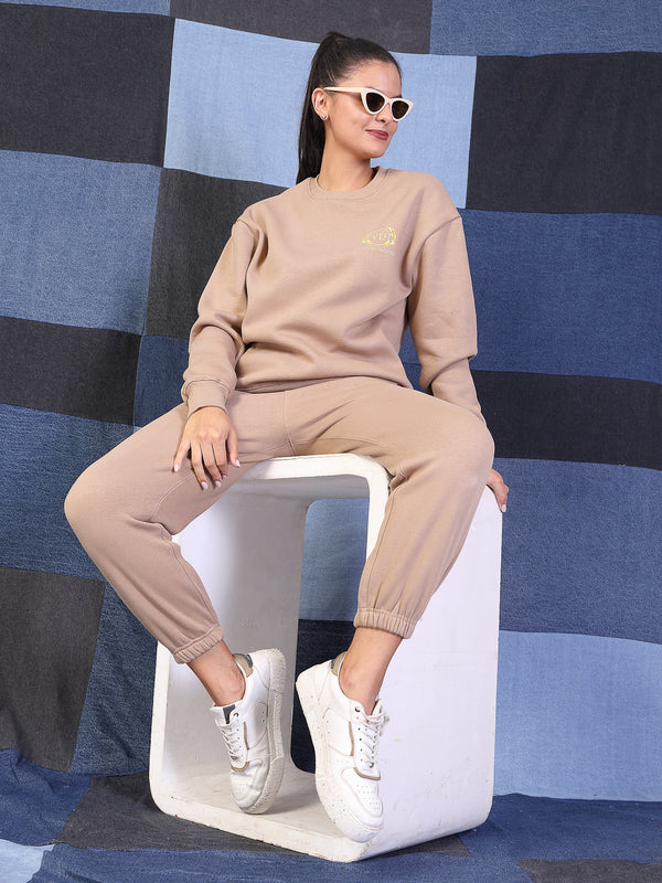 Vestido Modas Women Beige Drawstring Fleece Jogger