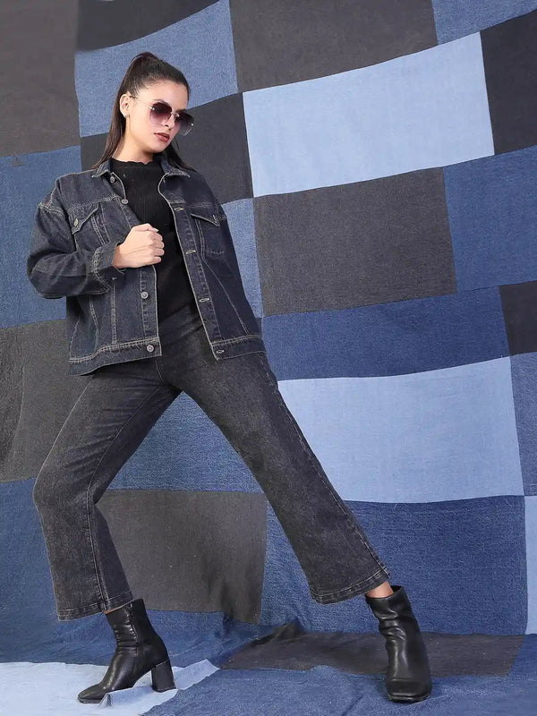 Vestido Modas Women Black Denim Basic Regular Jacket