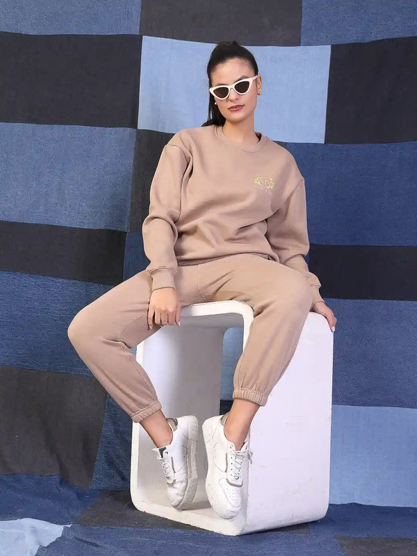Vestido Modas Women Beige Basic Oversized Sweatshirt