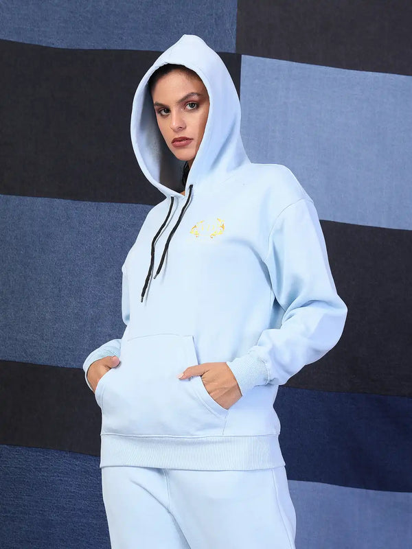Vestido Modas Women Aqua Blue Basic Oversized Hoodie Sweatshirt