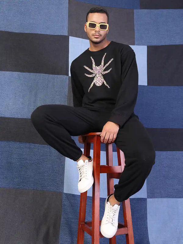 Vestido Modas Men Black Bug Print Oversized Sweatshirt