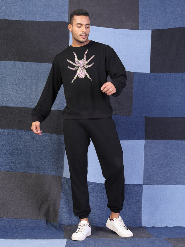 Vestido Modas Men Black Oversized Printed Sweatshirt With Jogger