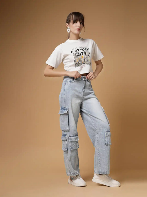 Vestido Modas White New York Print Crop T-Shirt