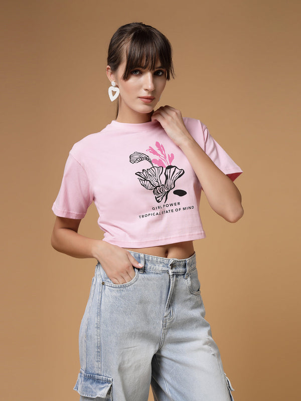 Vestido Modas Pink Print Crop T-Shirt