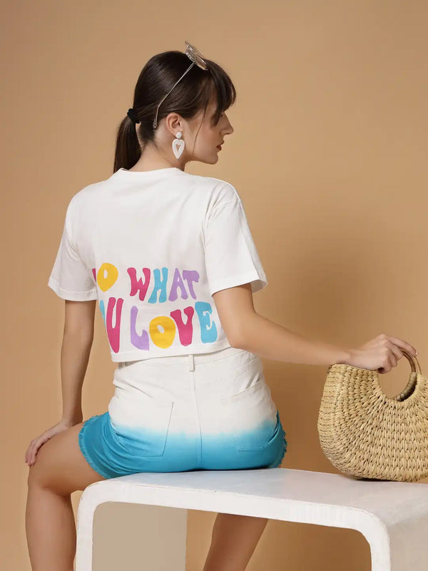 Vestido Modas Off White Typography Back Print Crop T-Shirt