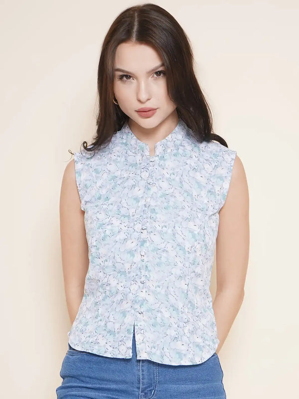 Vestido Modas Aqua Blue  Floral Sleeveless Top