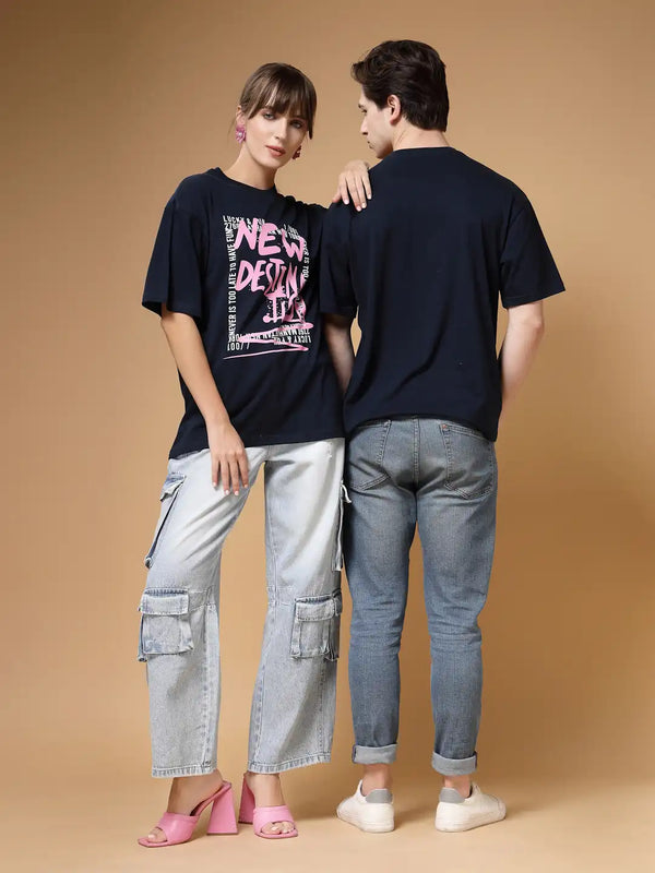 Vestido Modas Blue Typography Print Oversized Unisex T-Shirt