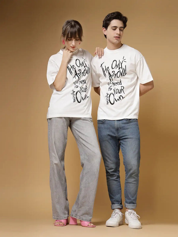 Vestido Modas White Typography Print Oversized Unisex T-Shirt